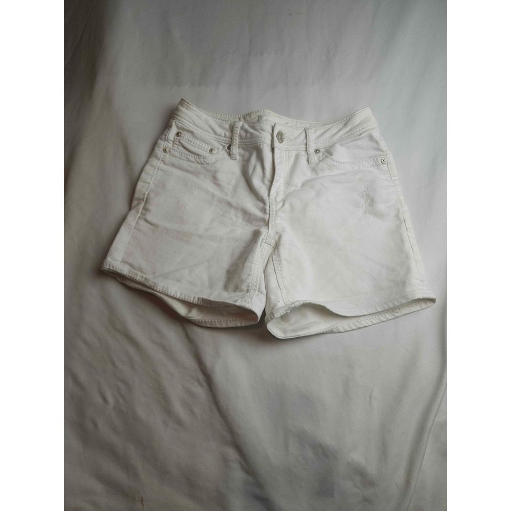 Seven7 Womens White Denim Shorts Size 6 Distressed Embroidered Pockets